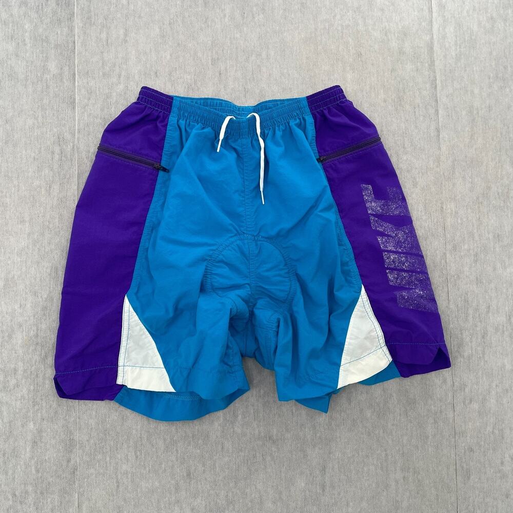 VINTAGE Nike Cycling Shorts Womens Large Blue Purple Padded Ladies L 90s